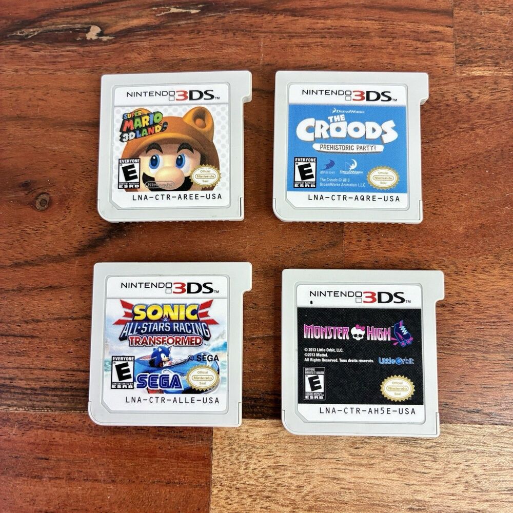 Nintendo 3DS 4-Game Lot (Mario 3D Land, Sonic Transformed, Monster High, Croods)